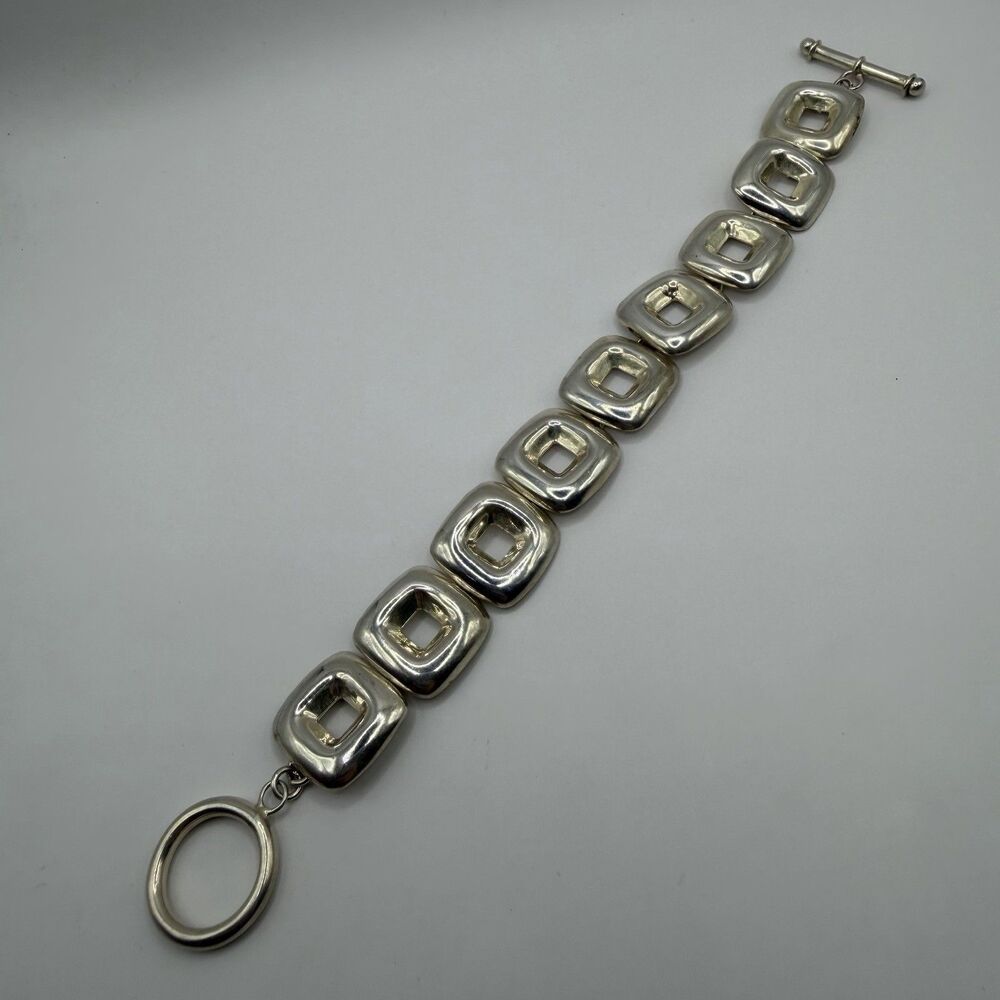 Vintage Sterling Silver Modernist Square Link Toggle Bracelet 7.5" 20.8g